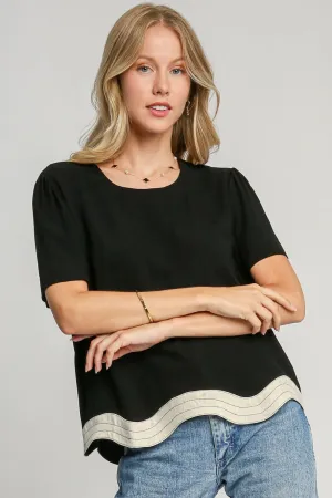Umgee Full Size Linen Blend Scalloped Hem Top Plus Size