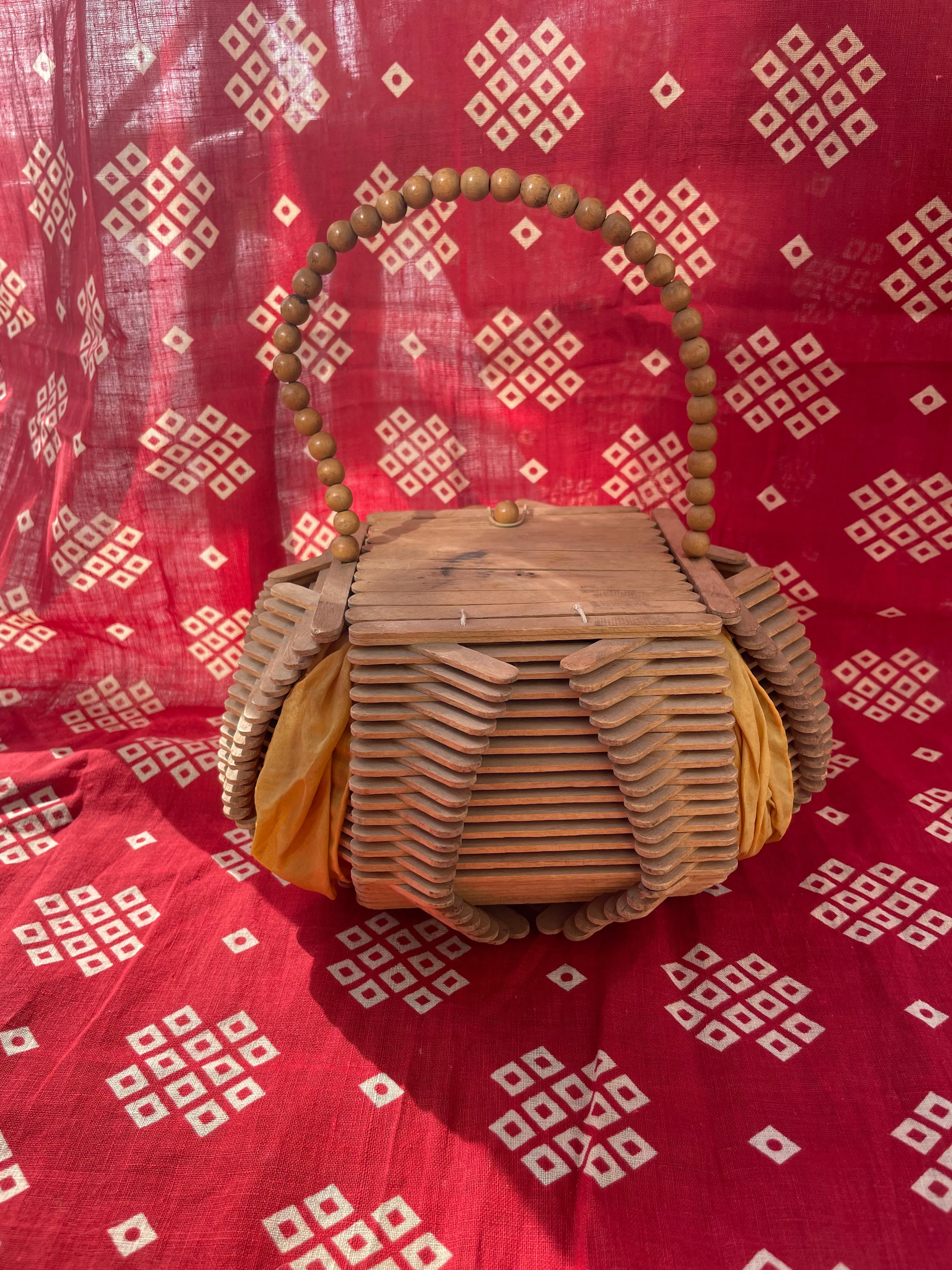 Unique 1950s Tramp Art Popsicle Stick Bag