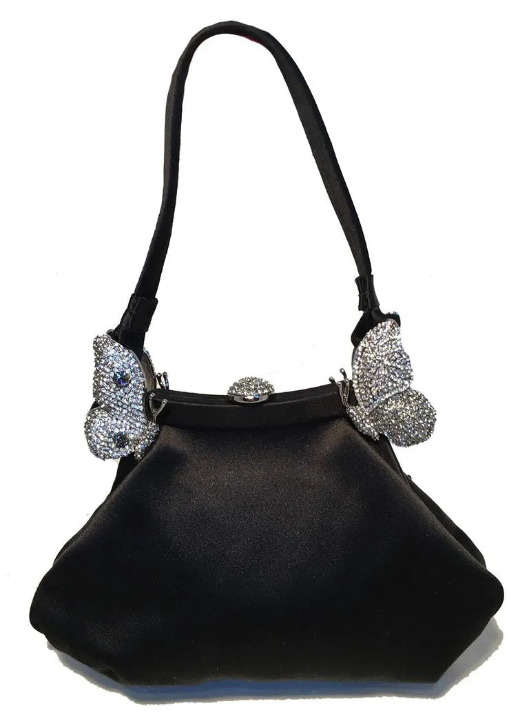 Valentino Black Silk Rose and Swarovski Crystal Butterfly Evening Bag