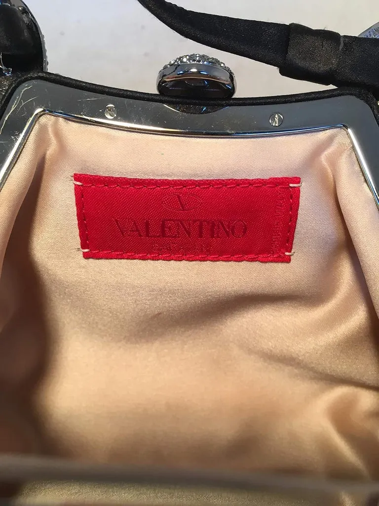 Valentino Black Silk Rose and Swarovski Crystal Butterfly Evening Bag