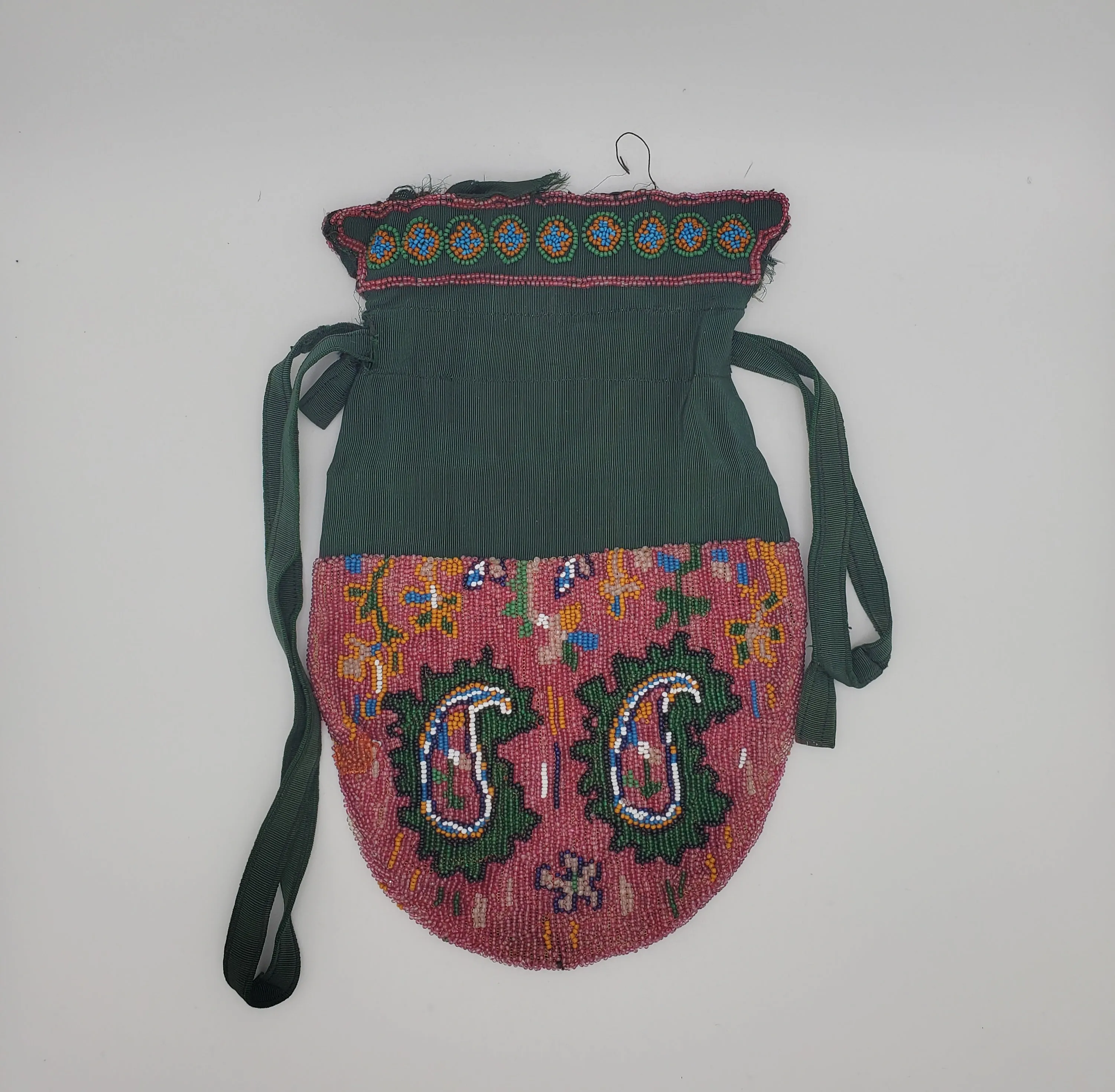 Vintage Handmade Beaded Drawstring Purse - AS IS