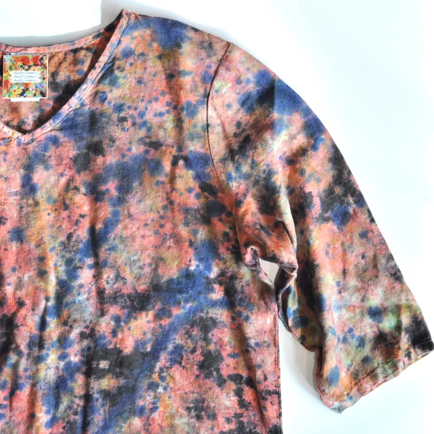 Vintage Linen Shirt With 3/4 Sleeve - Dark Water Tie Dye