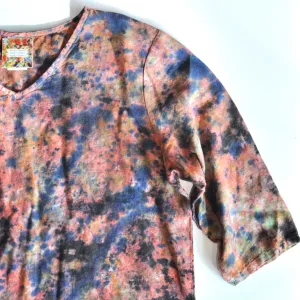 Vintage Linen Shirt With 3/4 Sleeve - Dark Water Tie Dye