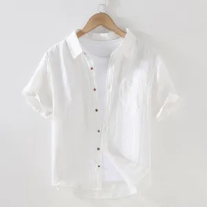Vintage Linen Short Sleeve Shirt - Slim Fit, Lightweight