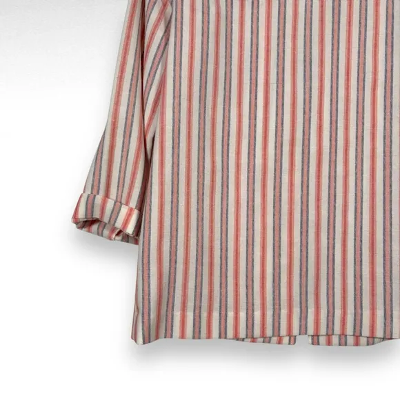 Vintage Striped Linen Blazer Pink White Blue Pastel Preppy Coastal Size Medium