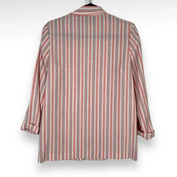 Vintage Striped Linen Blazer Pink White Blue Pastel Preppy Coastal Size Medium