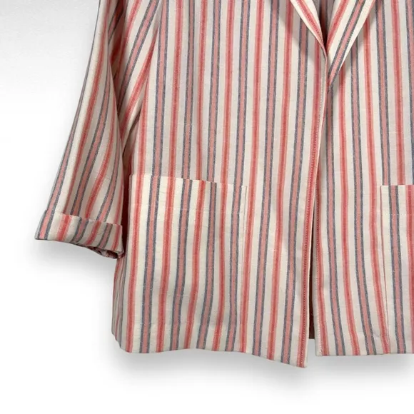 Vintage Striped Linen Blazer Pink White Blue Pastel Preppy Coastal Size Medium