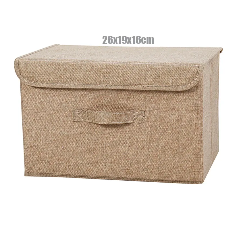 Washable Cotton Linen Storage Box With Lid for Clothes Socks Toys Snacks Sundries Stuff Organizer Cosmetics Storage Basket
