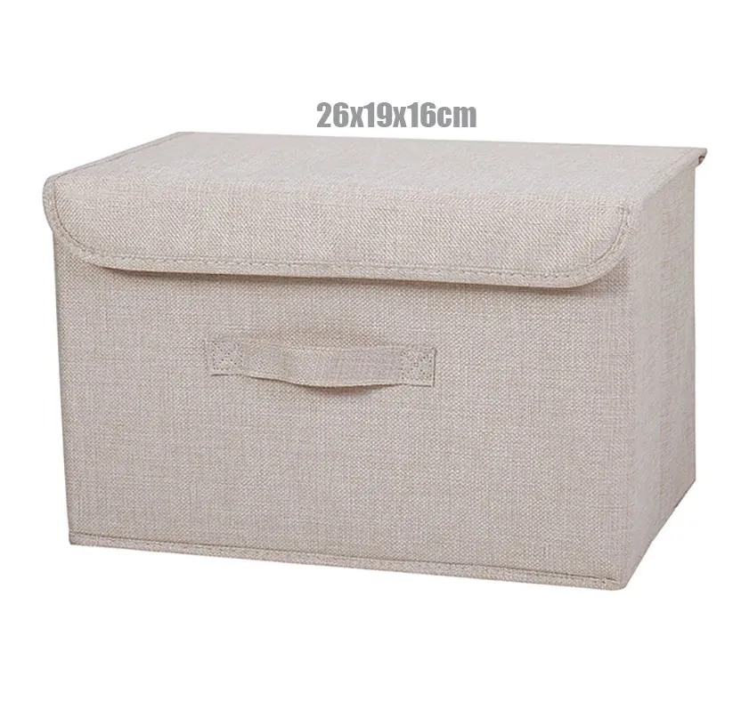 Washable Cotton Linen Storage Box With Lid for Clothes Socks Toys Snacks Sundries Stuff Organizer Cosmetics Storage Basket
