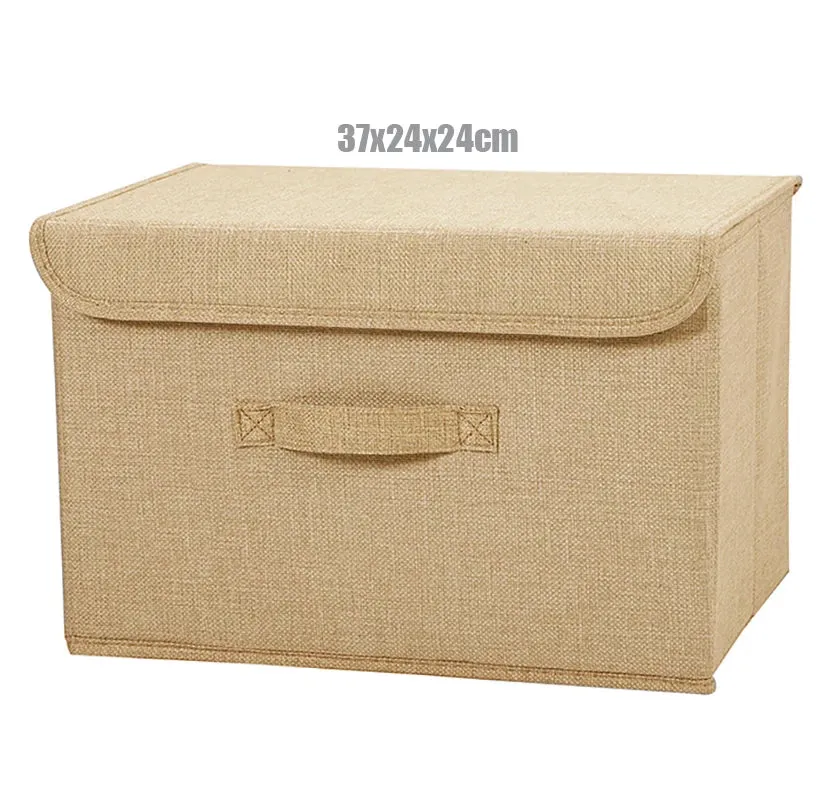 Washable Cotton Linen Storage Box With Lid for Clothes Socks Toys Snacks Sundries Stuff Organizer Cosmetics Storage Basket