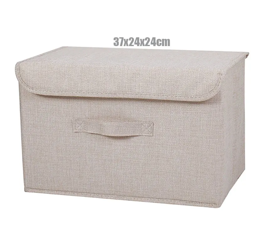 Washable Cotton Linen Storage Box With Lid for Clothes Socks Toys Snacks Sundries Stuff Organizer Cosmetics Storage Basket