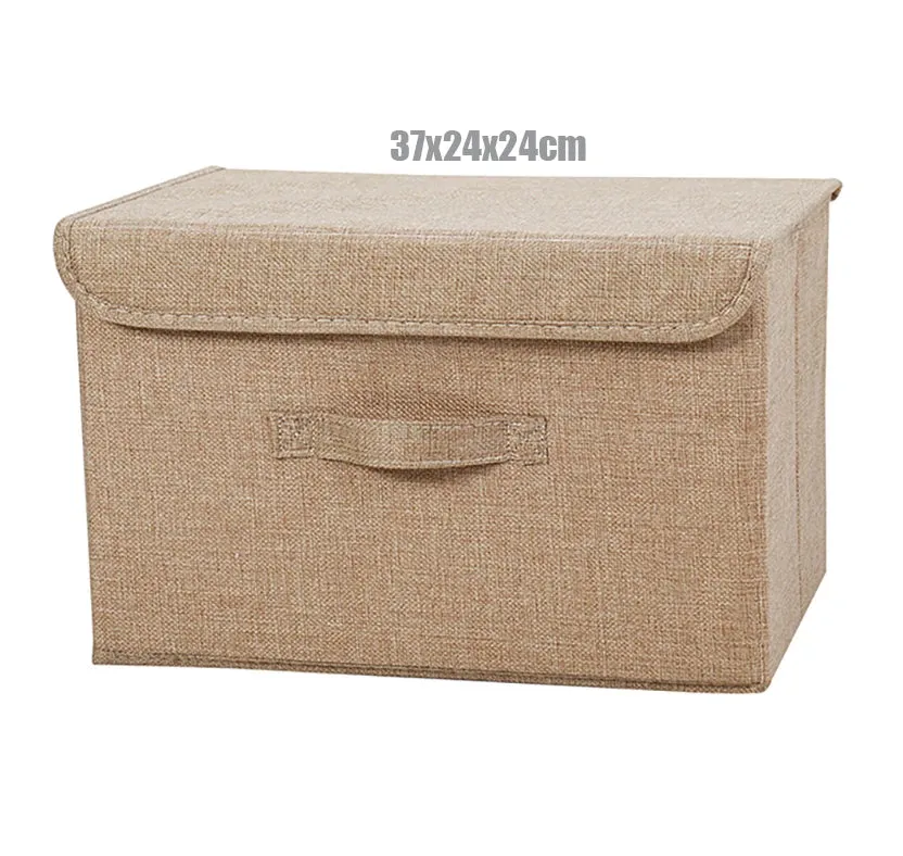 Washable Cotton Linen Storage Box With Lid for Clothes Socks Toys Snacks Sundries Stuff Organizer Cosmetics Storage Basket