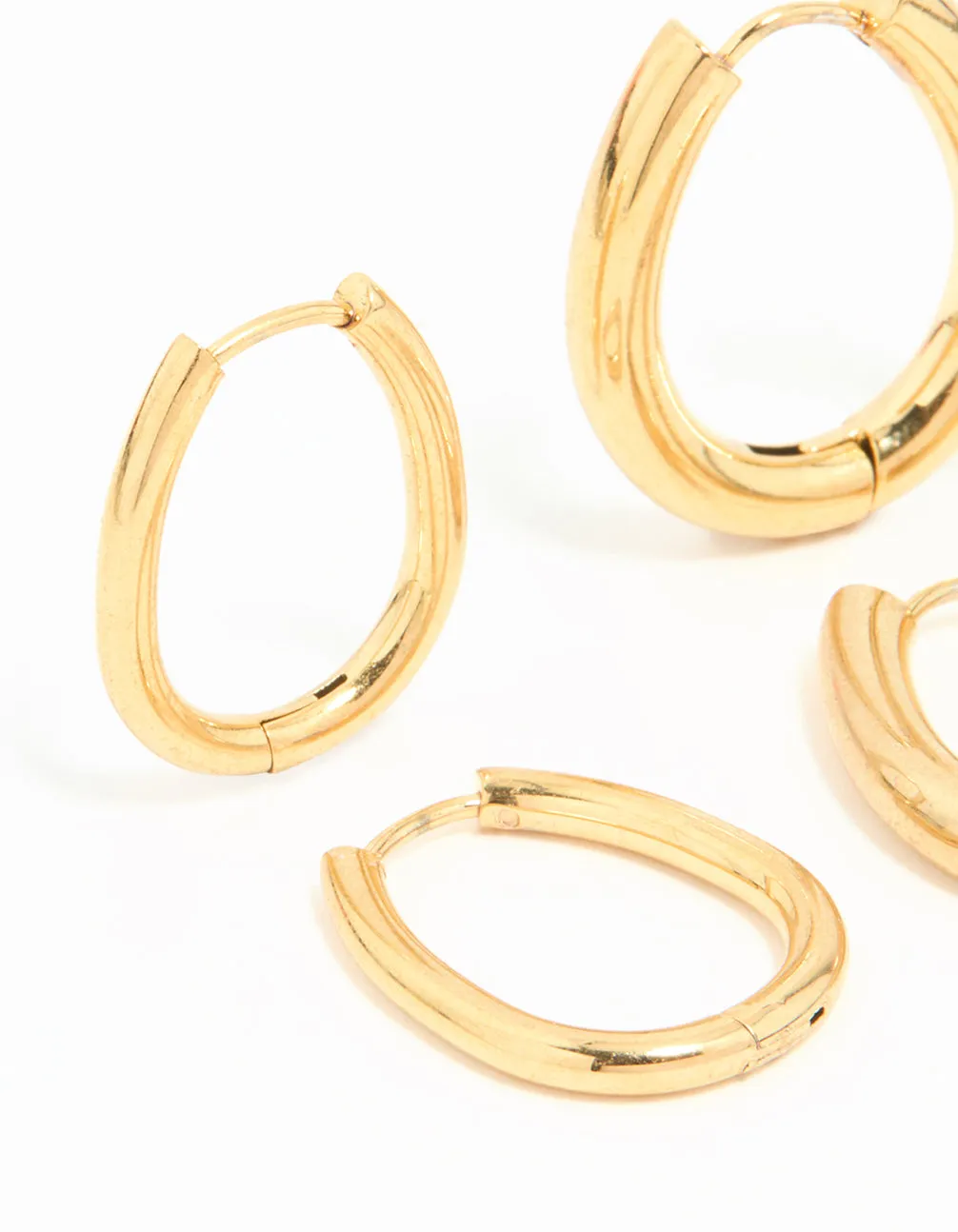 Waterproof Gold Plated Stainless Steel Oval Tube Hoop Earrings 2-Pack