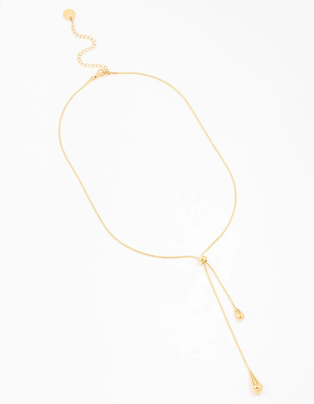 Waterproof Gold Plated Stainless Steel Pull Through Lariat Necklace