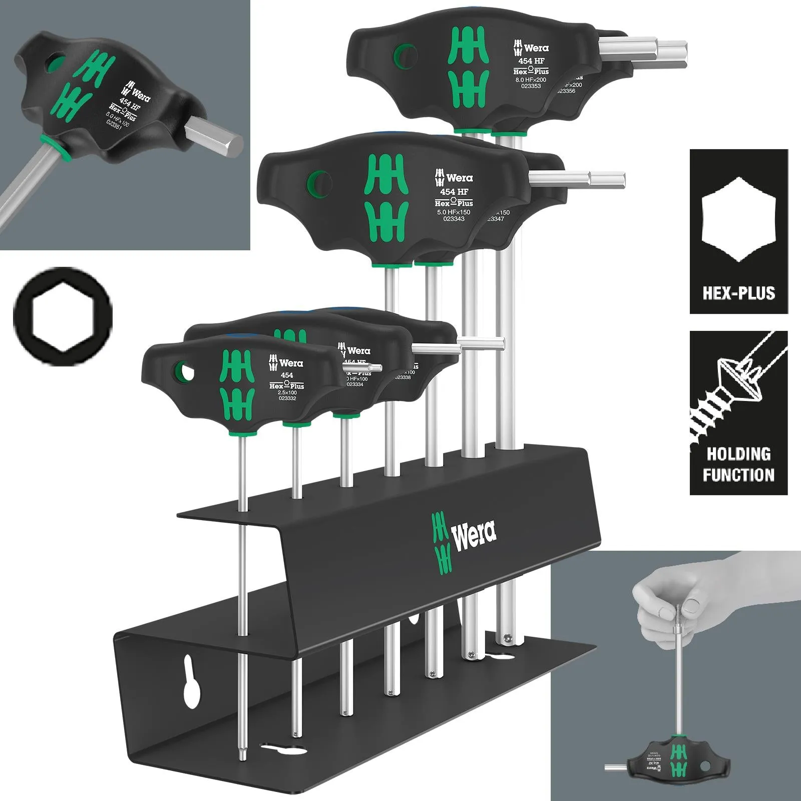 Wera Screwdriver Set T-Handle Hex Plus with Holding Function Metal Rack 7 Piece 454/7 HF Set 2
