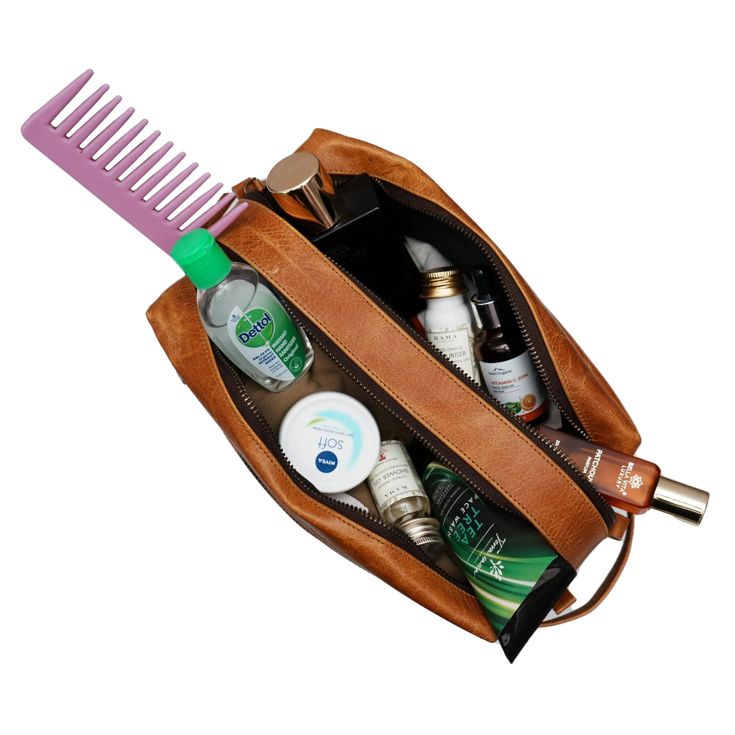 WerKens Genuine Leather Travel Toiletry Bag - Dopp Kit Organizer Makeup Case
