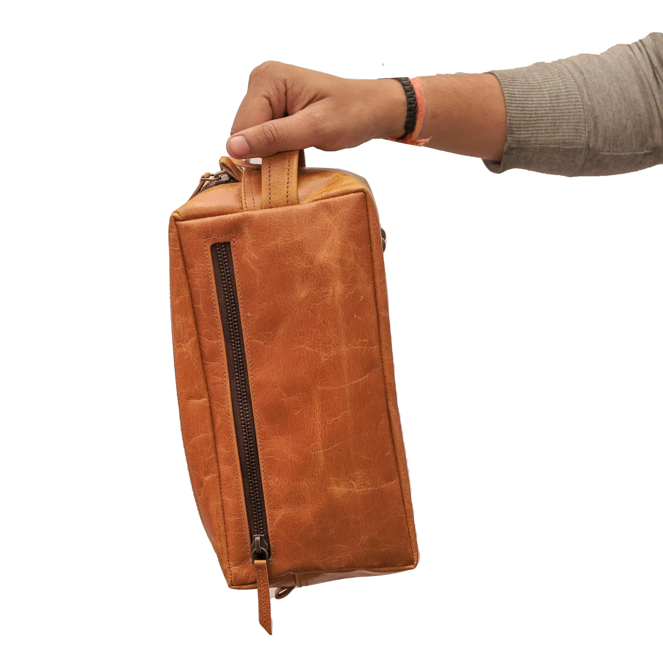 WerKens Genuine Leather Travel Toiletry Bag - Dopp Kit Organizer Makeup Case