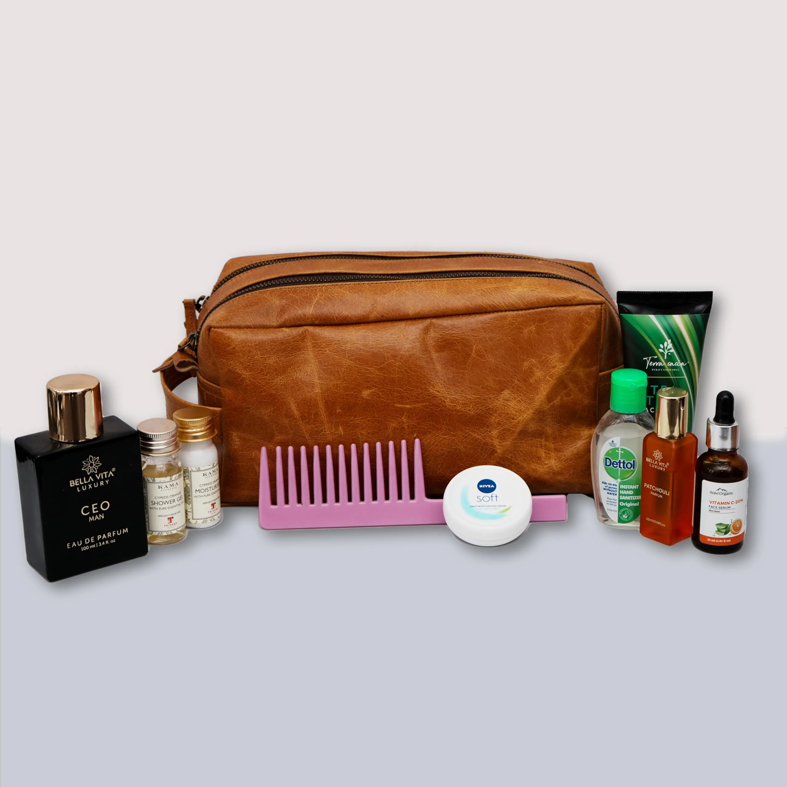 WerKens Genuine Leather Travel Toiletry Bag - Dopp Kit Organizer Makeup Case