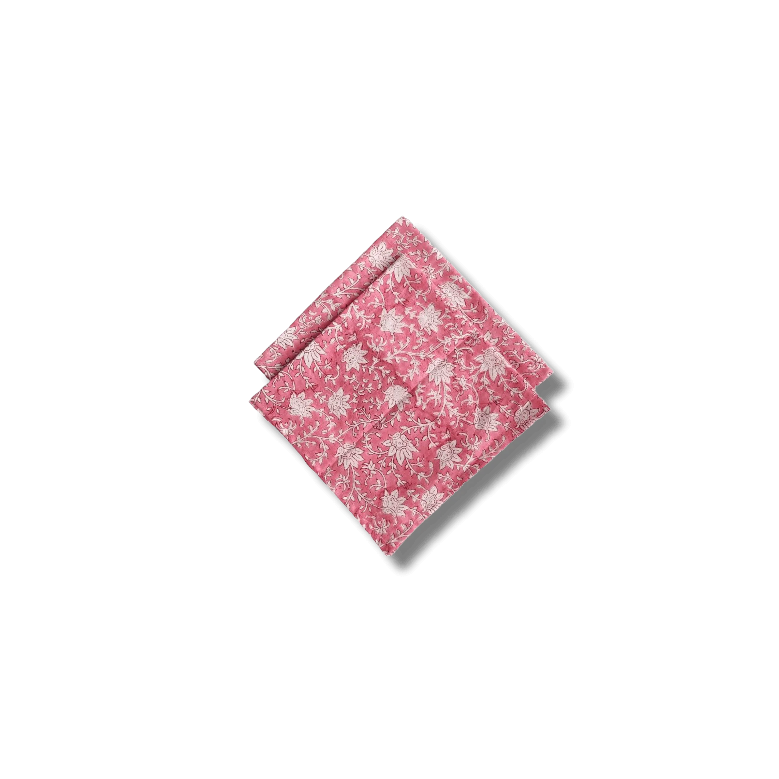 White and Pink Floral Block Printed Cotton Napkins
