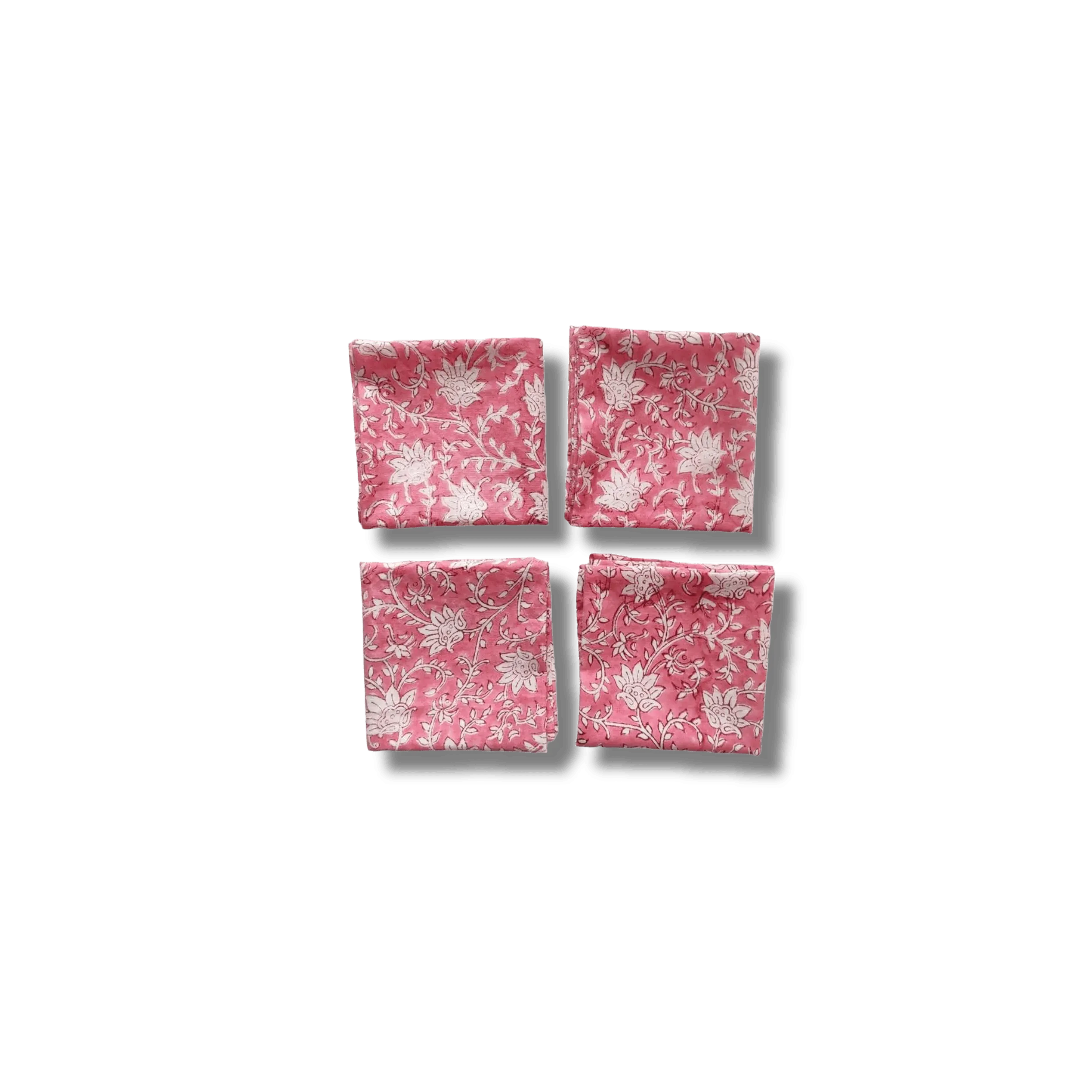 White and Pink Floral Block Printed Cotton Napkins