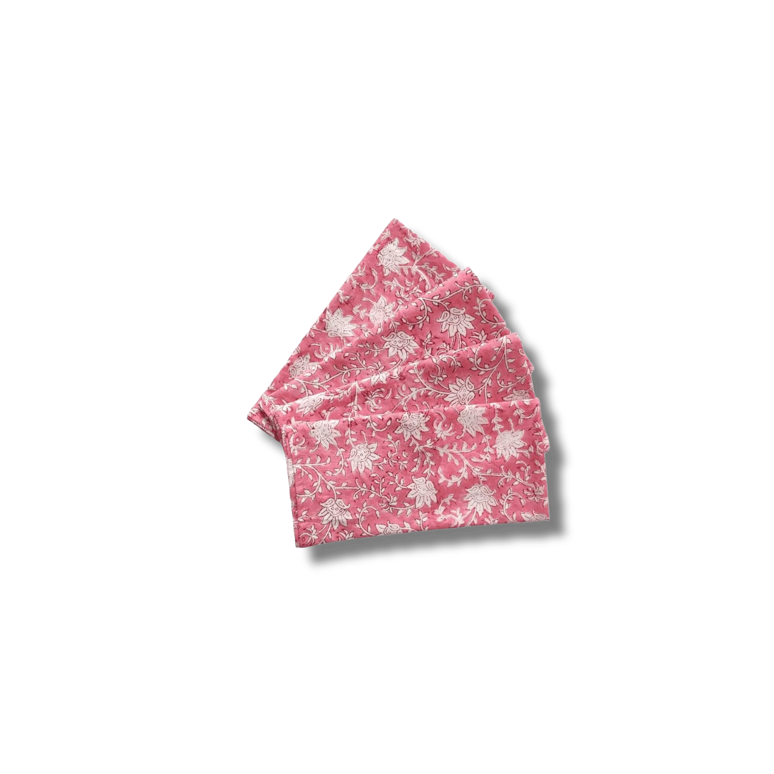 White and Pink Floral Block Printed Cotton Napkins