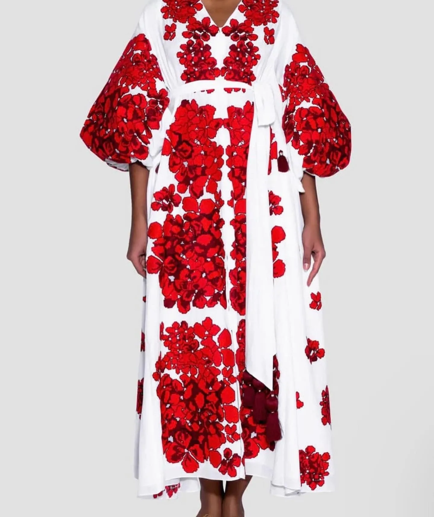 White embroidered dress with red embroidery