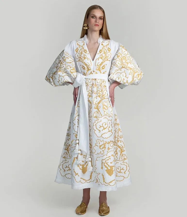 White kaftan with gold embroidery