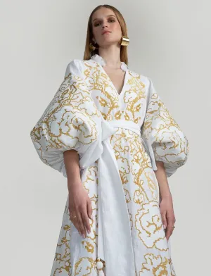 White kaftan with gold embroidery