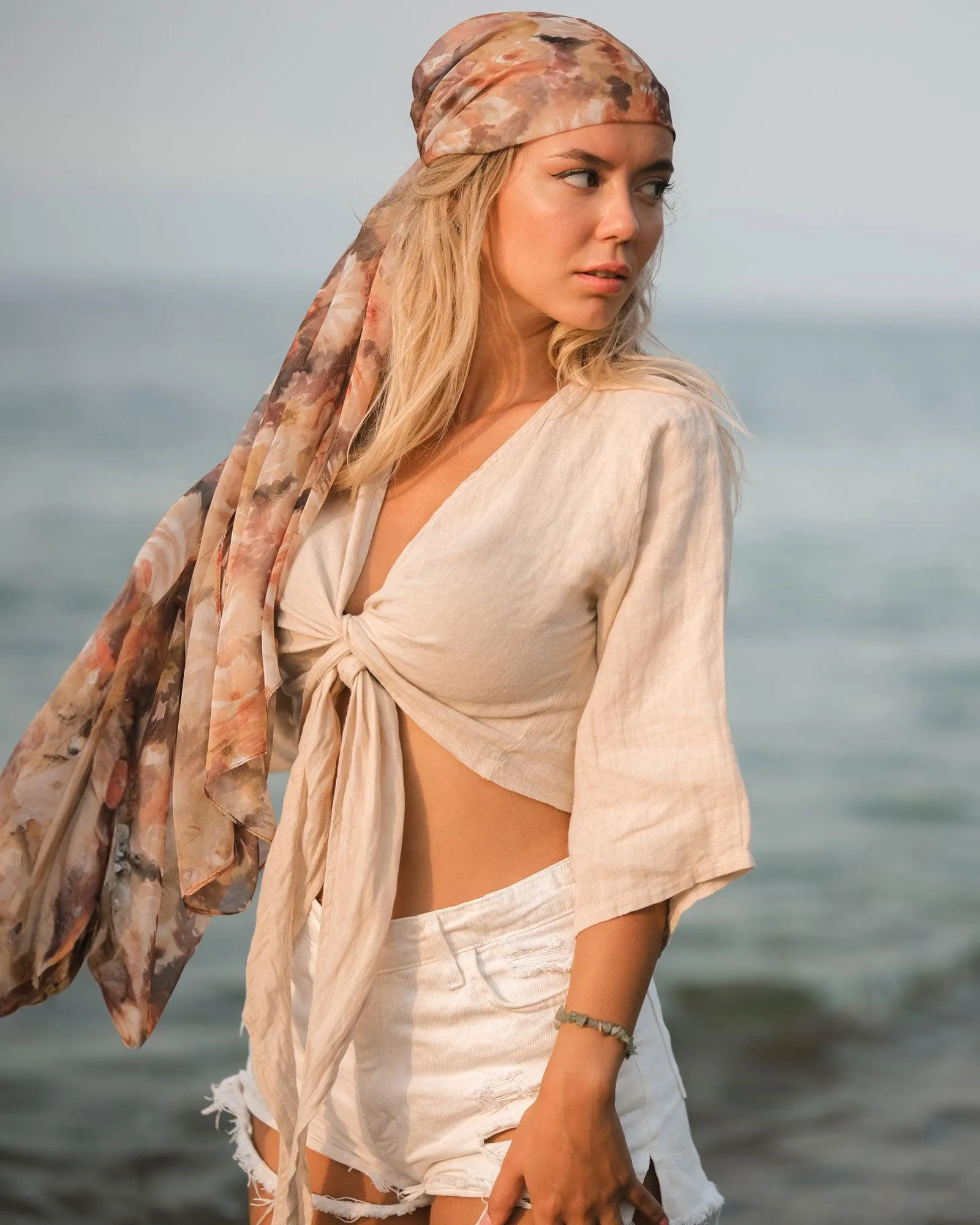 White Linen Tie Front Crop Top