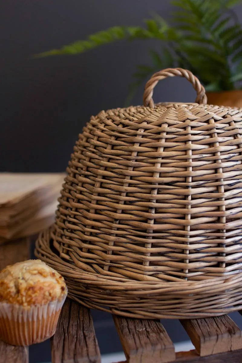 Wicker Serving Tray with Dome Cover (Pack of 2)