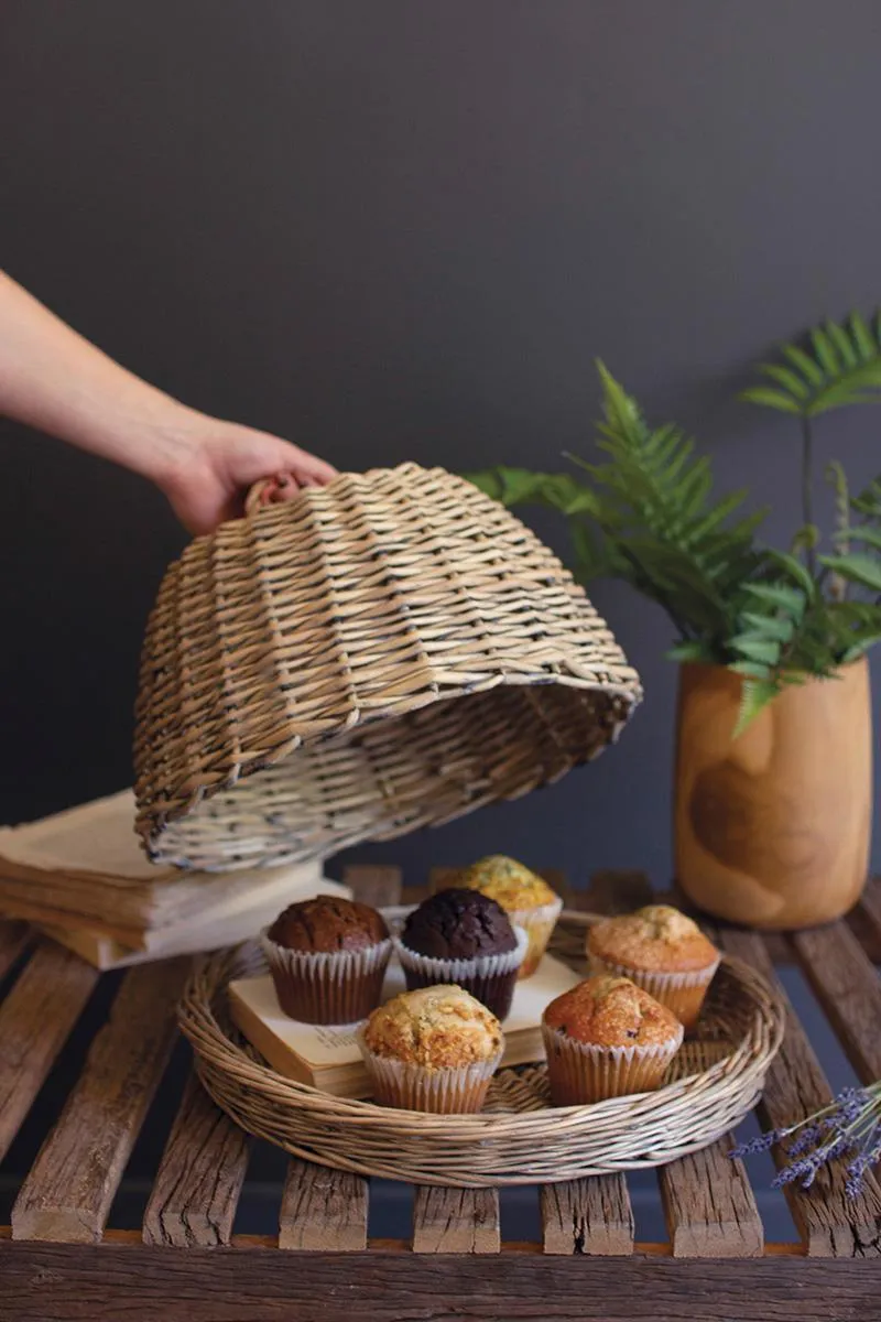 Wicker Serving Tray with Dome Cover (Pack of 2)