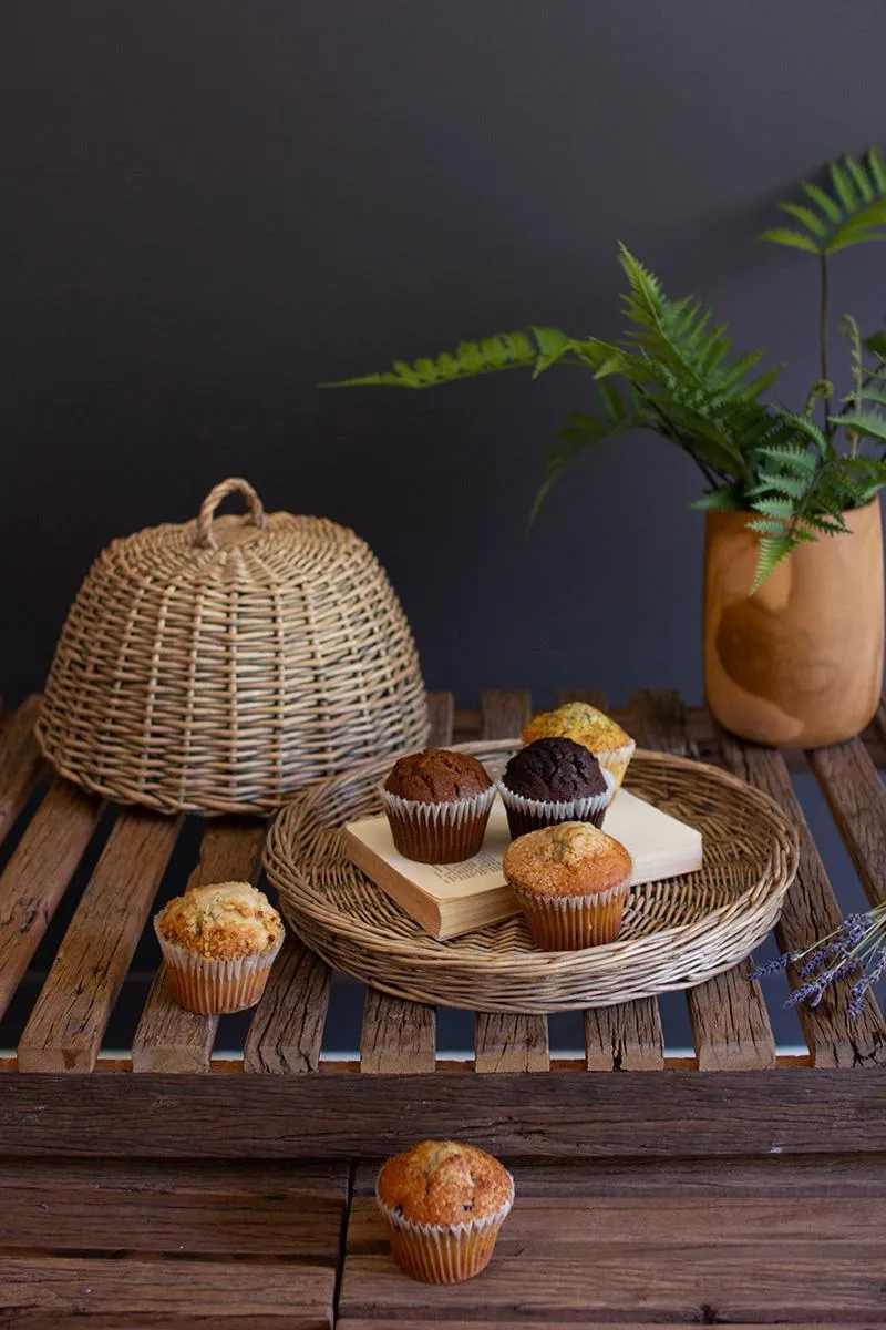 Wicker Serving Tray with Dome Cover (Pack of 2)