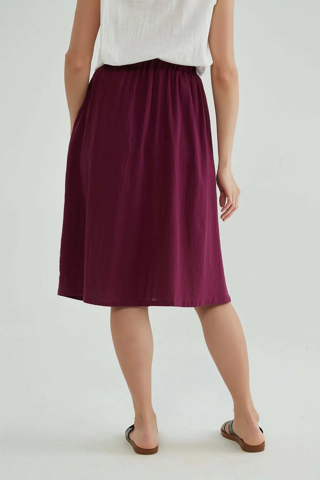 Wine Berry A Line Cotton Linen Skirt