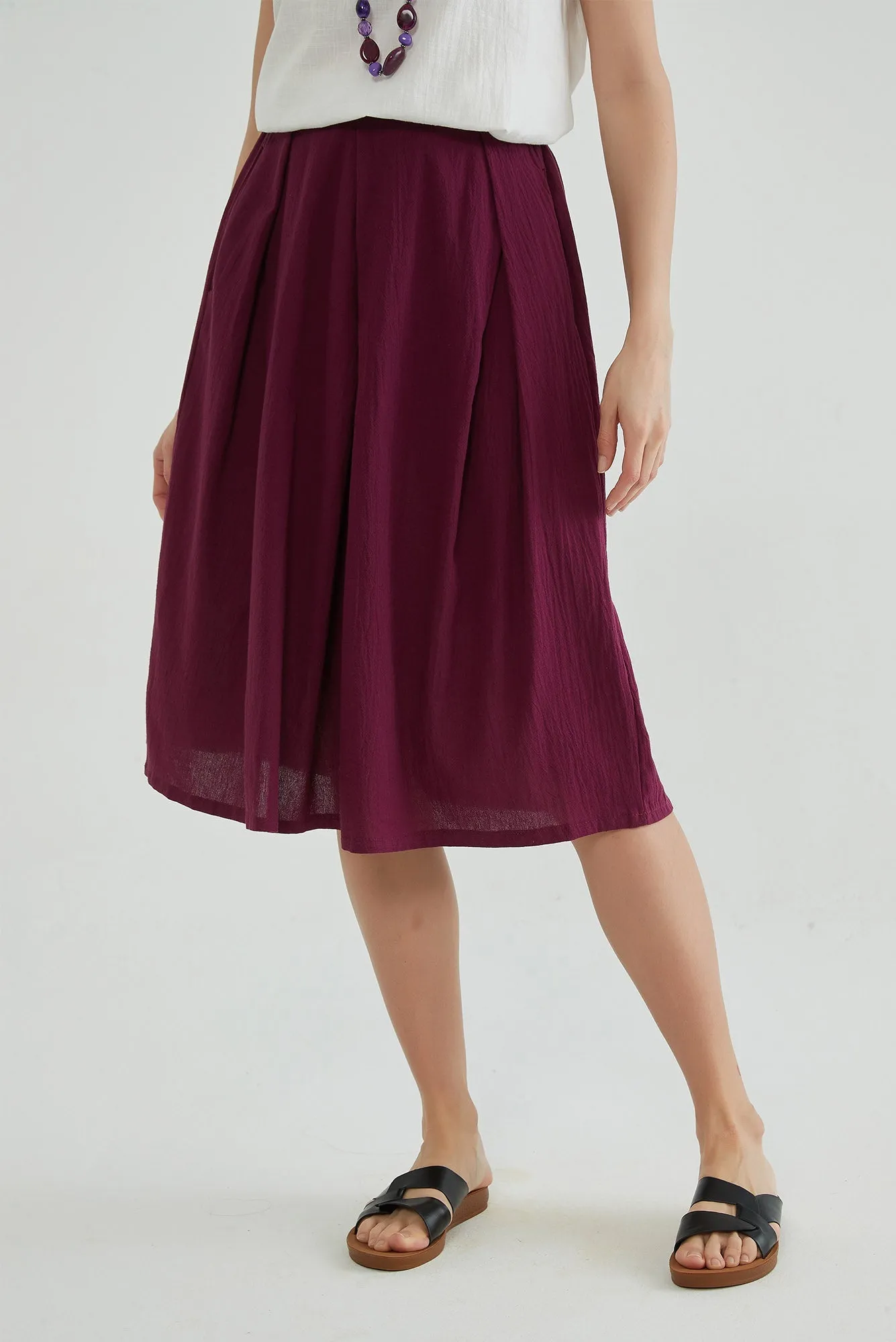 Wine Berry A Line Cotton Linen Skirt