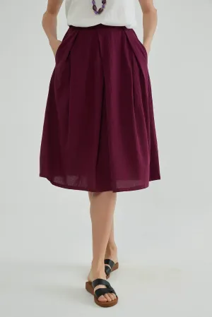 Wine Berry A Line Cotton Linen Skirt