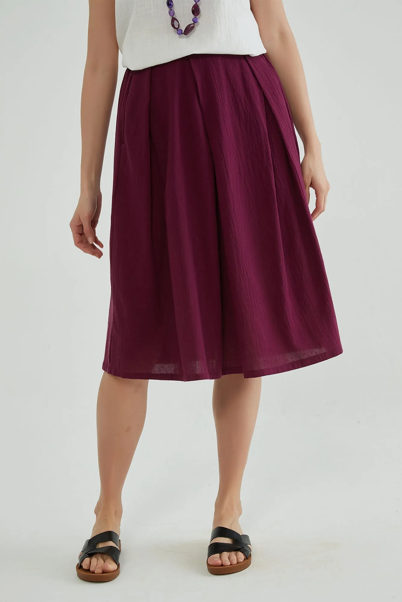 Wine Berry A Line Cotton Linen Skirt