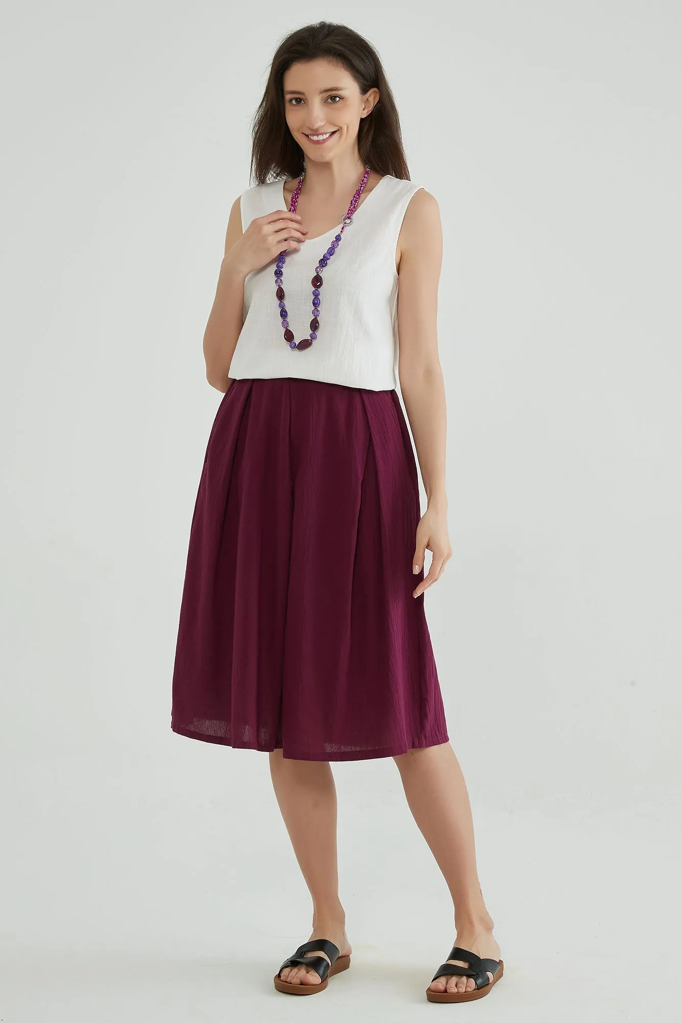 Wine Berry A Line Cotton Linen Skirt