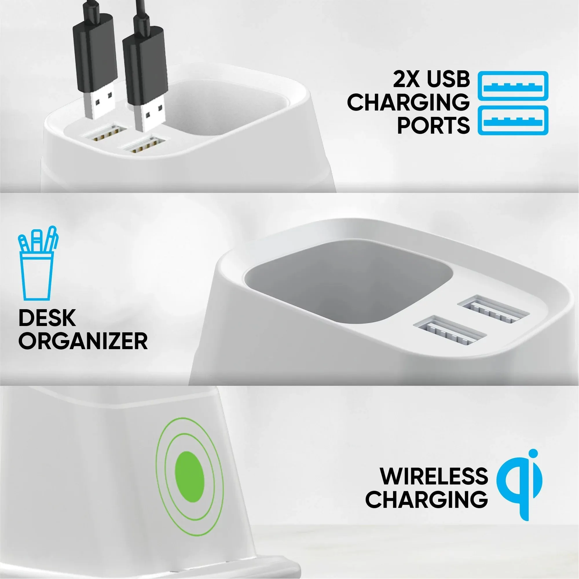 Wireless Charging Stand with Dual USB Charger & Desk Organizer