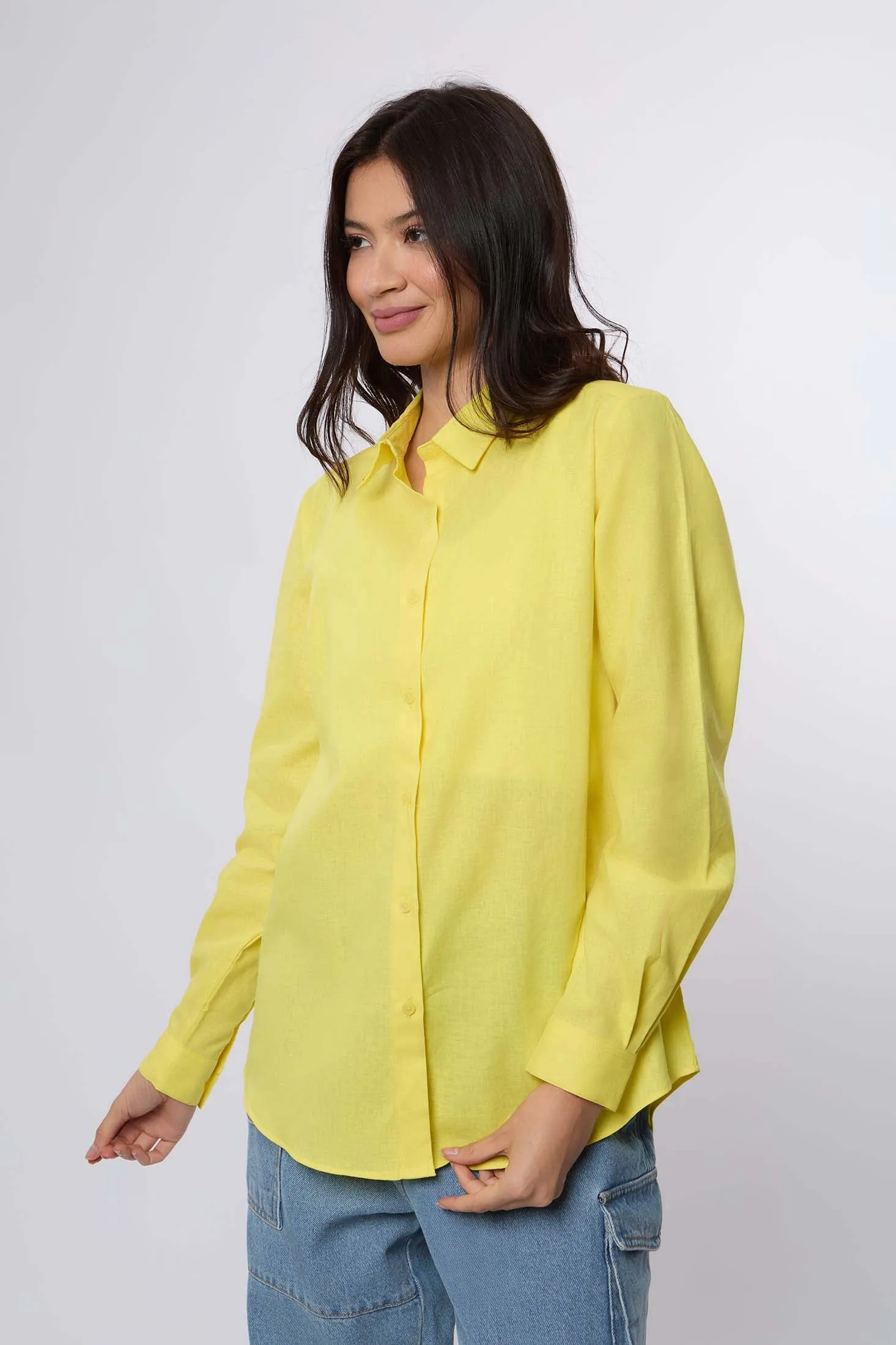 Women Blouse Basic Linen Long Sleeves Orange