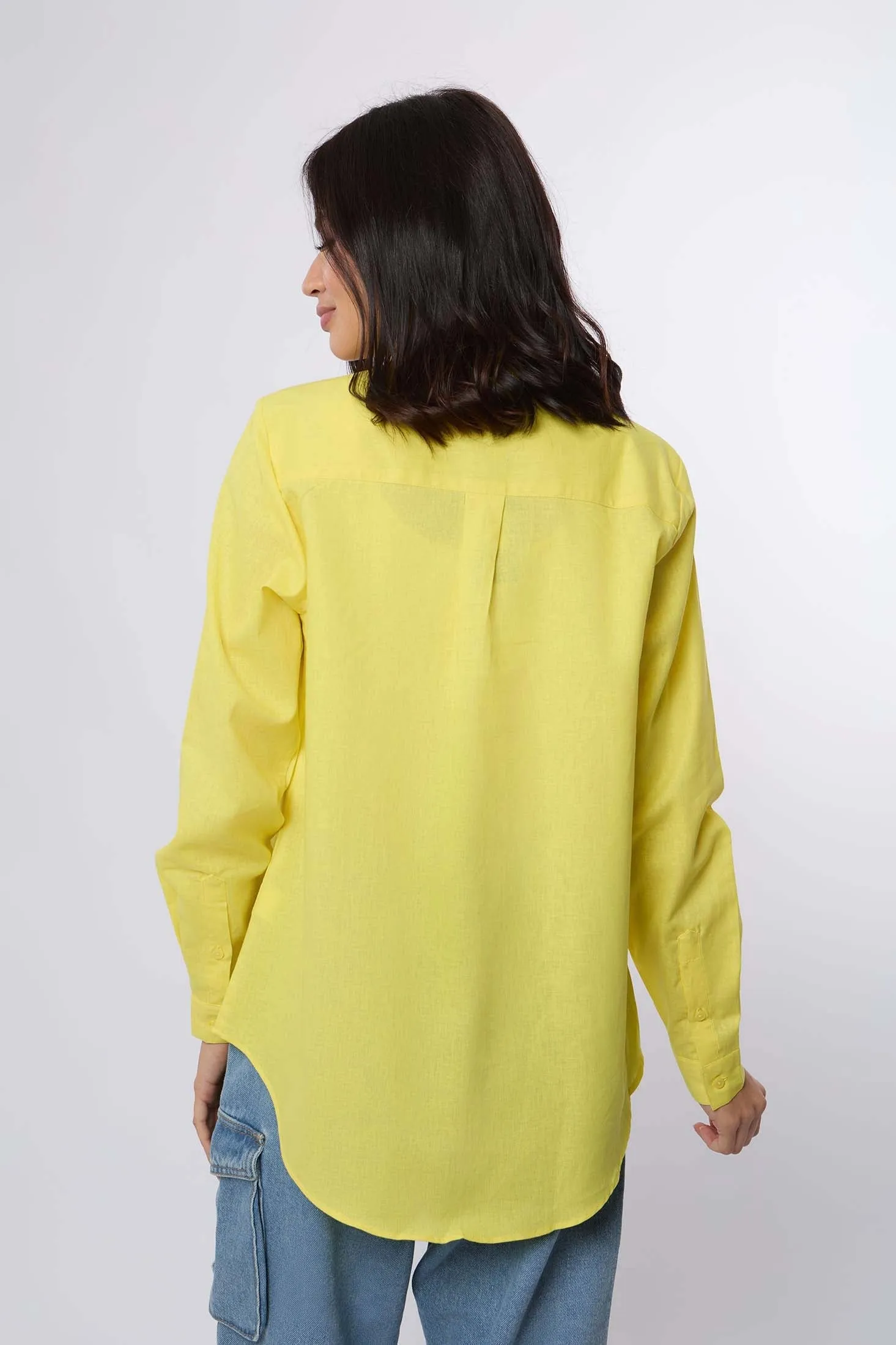 Women Blouse Basic Linen Long Sleeves Orange