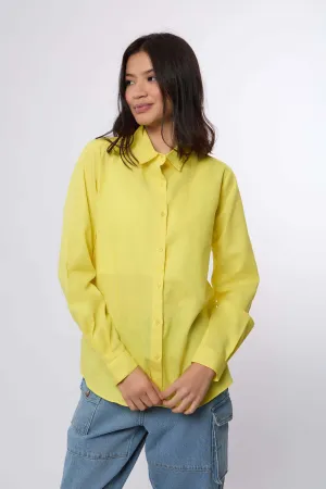 Women Blouse Basic Linen Long Sleeves Orange