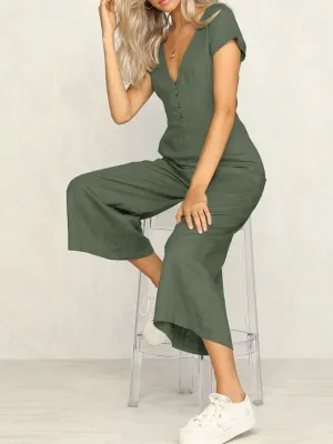 Women's Cotton And Linen Short Sleeve Jumpsuit
