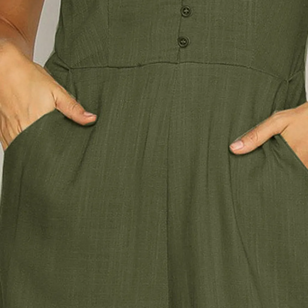 Women's Cotton And Linen Short Sleeve Jumpsuit