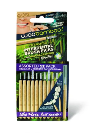 Woobamboo Interdental Brush Picks with Natural Bamboo Assorted 12 Pack