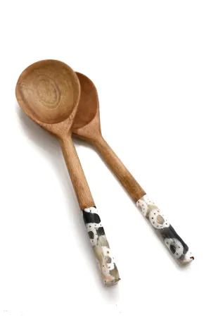 Wood Salad Servers | Black   White