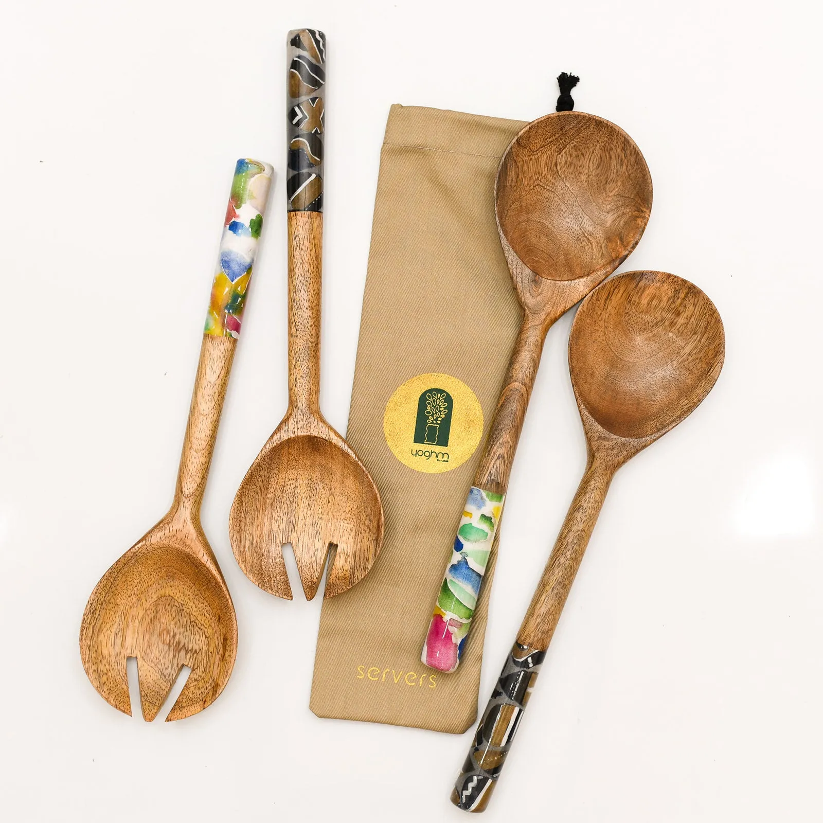 Wood Salad Servers | Black   White