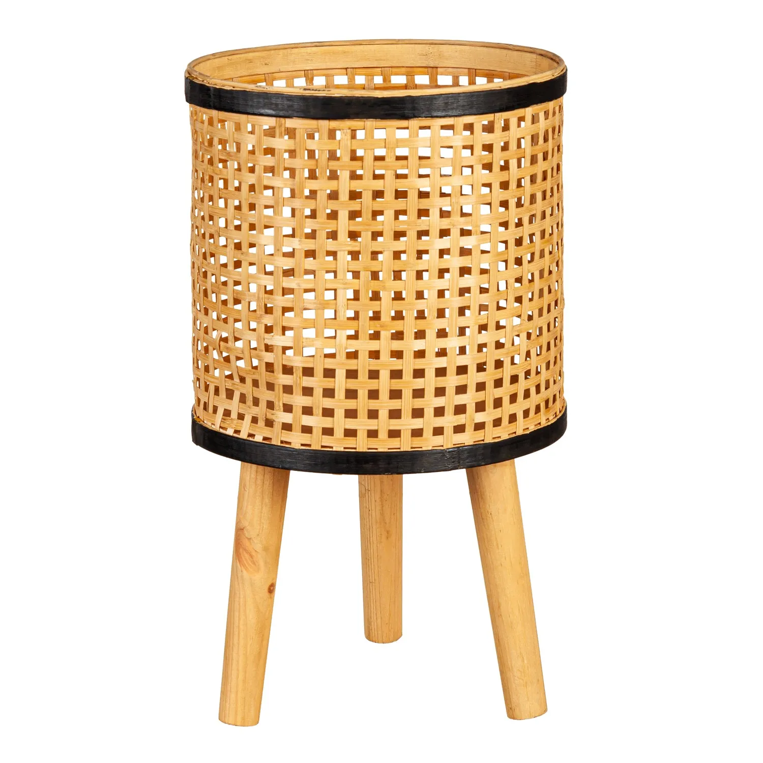 Woven Bamboo and Plywood Metal Planter, Set of 2,8f060