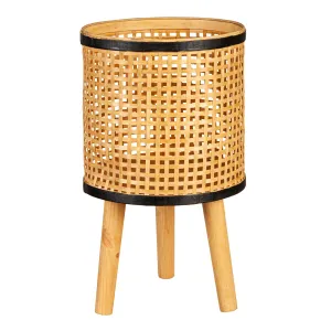 Woven Bamboo and Plywood Metal Planter, Set of 2,8f060
