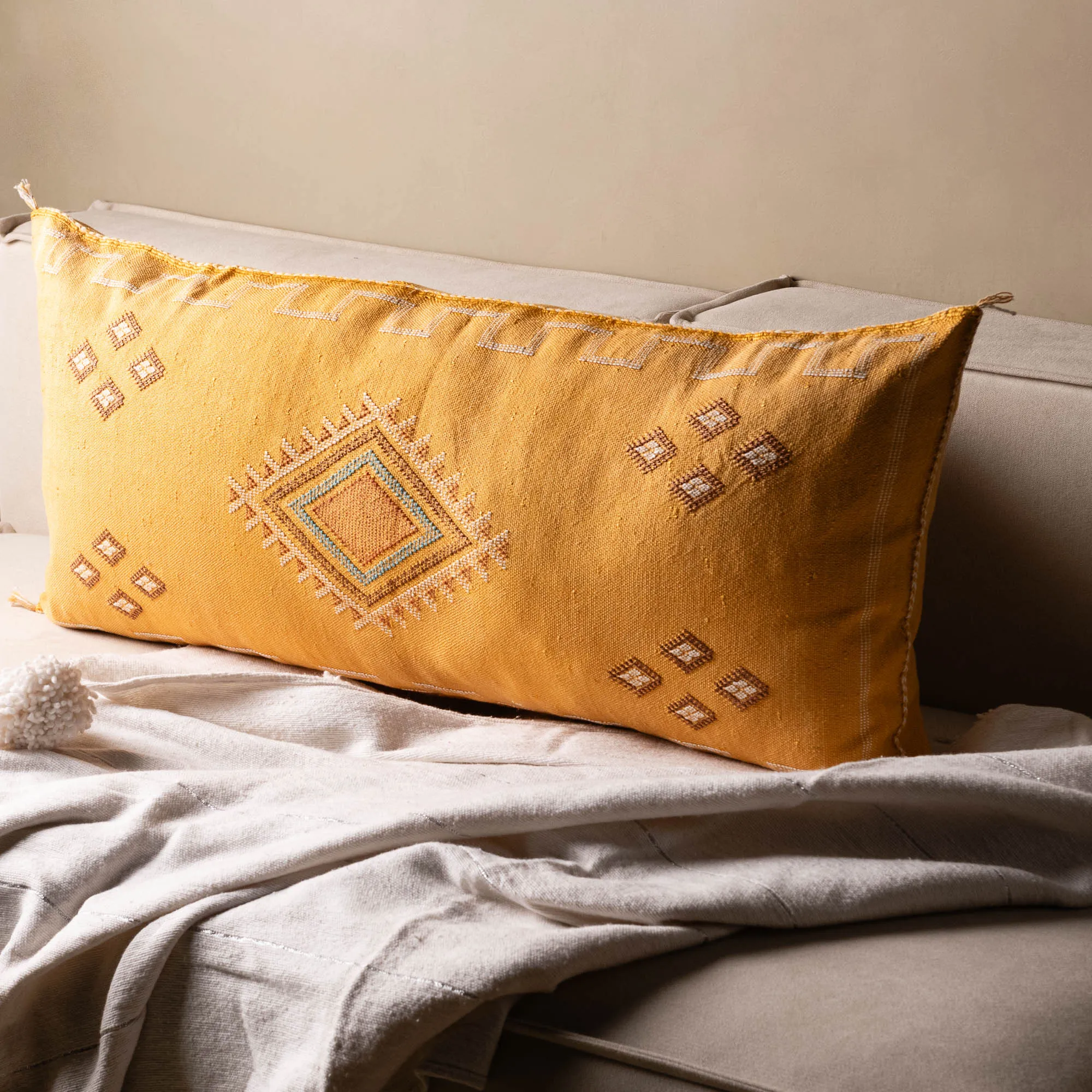 Yellow Cactus silk pillow cover