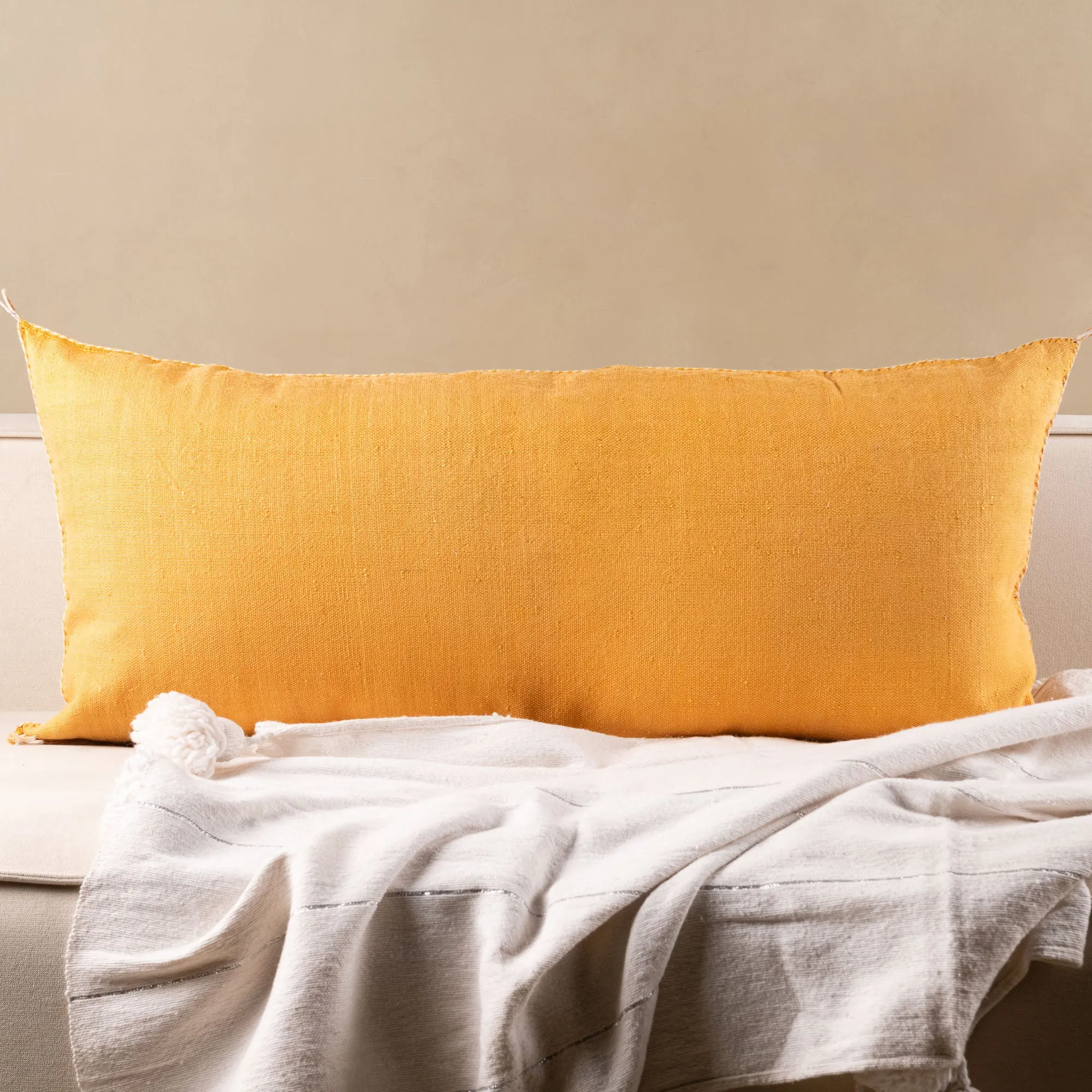 Yellow Cactus silk pillow cover